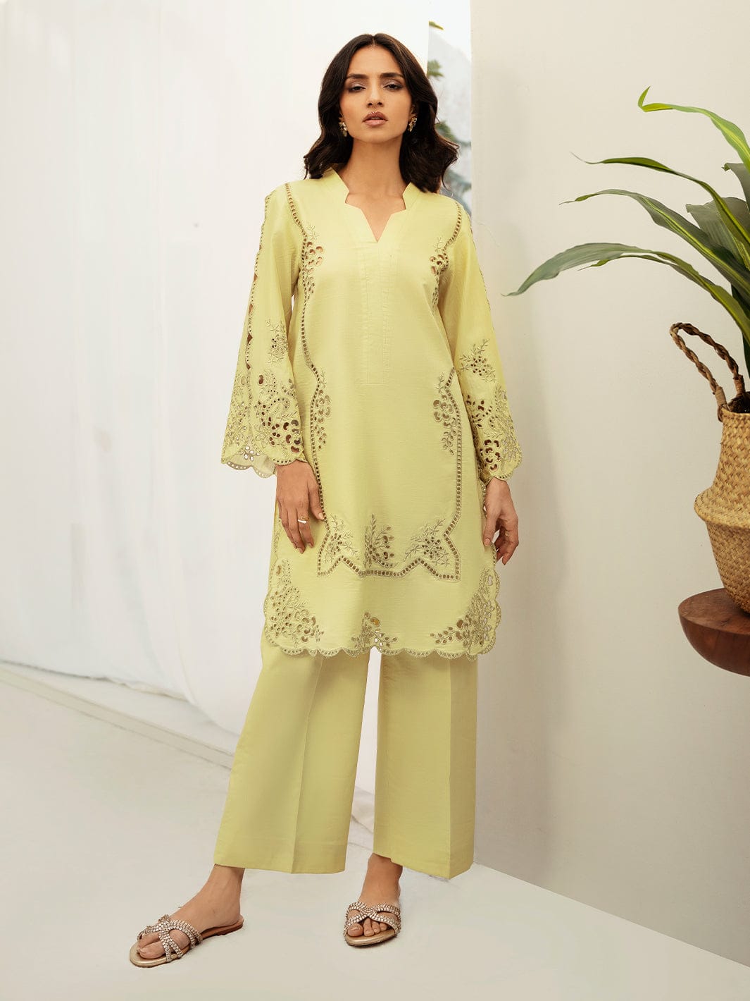 Light Yellow Cotton Suit with Intricate Embroidery | Casual Wear