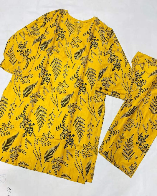 Block Print Linen Suit | Black & Yellow 2-Piece Set