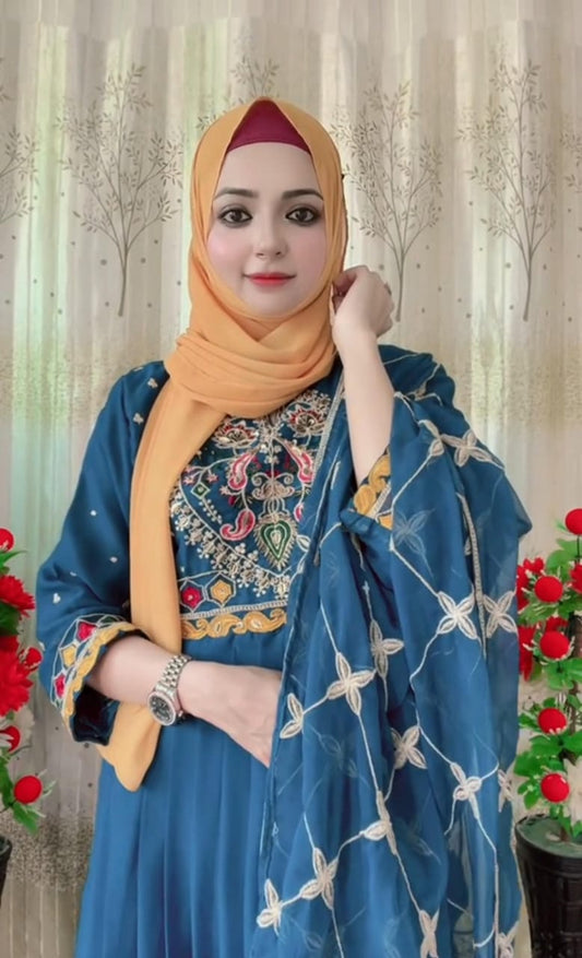 Elegant Zinc Embroidered Anarkali Dress with Dupatta – Festive & Party Wear