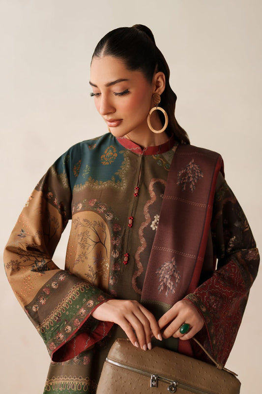 Libaas-e-Resham: Winter Shamoz silk Long Suit & Shawl