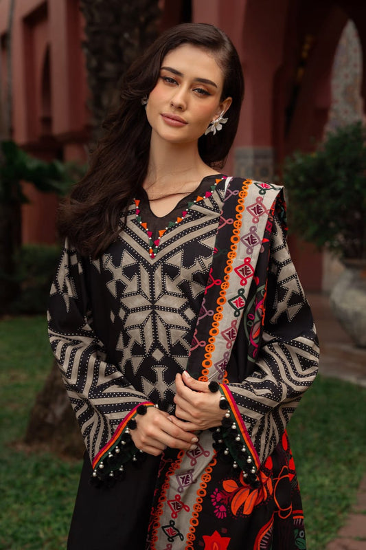 Libaas-e-Resham: Black Digital Print Suit with Vibrant Shawl
