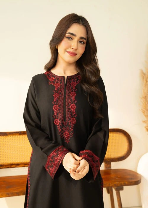 Stone Linen Embroidered Dress – Elegant Winter Wear | Libaas-e-Resham