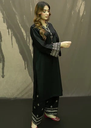 Libaas-e-Resham: Women's Black Embroidered Linen Kurta Set - 2 Piece Ready to Wear