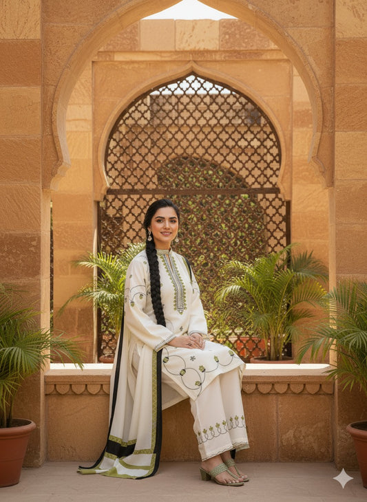 Libaas-e-Resham Stone Linen Luxury Ensemble with Contrasting Dupatta