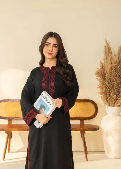 Stone Linen Embroidered Dress – Elegant Winter Wear | Libaas-e-Resham