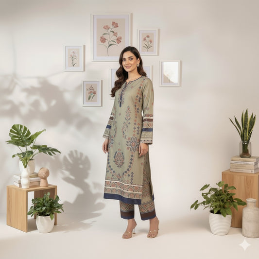 Ethnic Embroidered Design 2-Piece Outfit | Long Kameez & Trousers