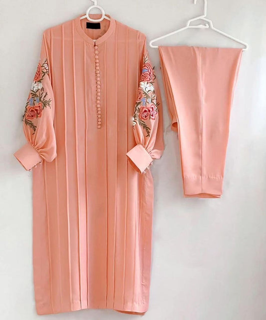 Blush Pink linen Kurta & Trouser Set for Festive & Casual Wear