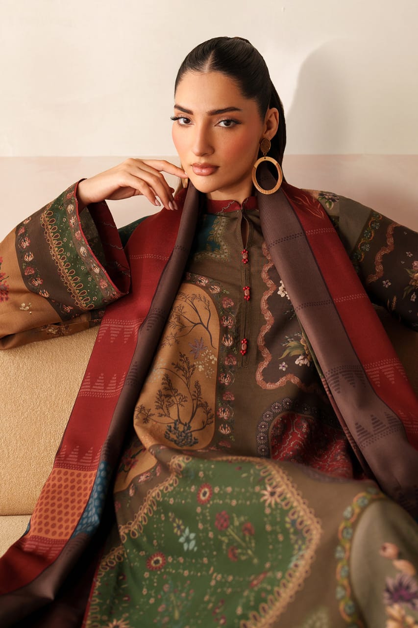 Libaas-e-Resham: Winter Shamoz silk Long Suit & Shawl