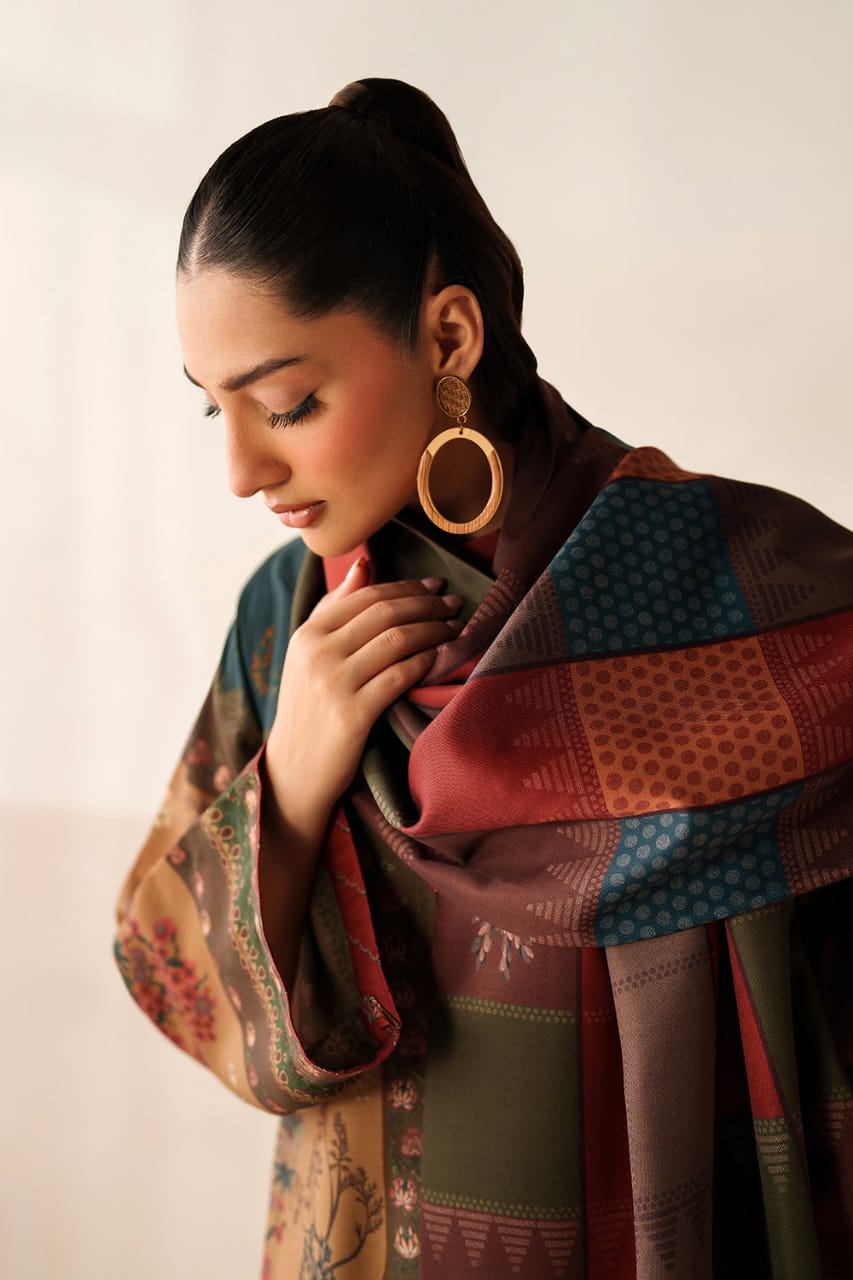 Libaas-e-Resham: Winter Shamoz silk Long Suit & Shawl