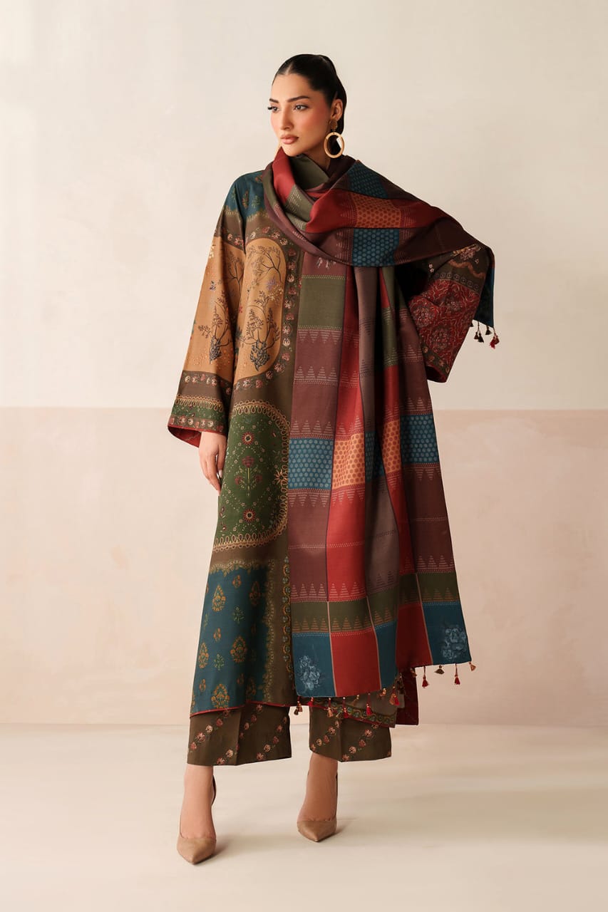 Libaas-e-Resham: Winter Shamoz silk Long Suit & Shawl