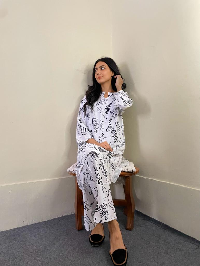 Block Print Linen 2PC Suit for Women | Available in Medium & Large