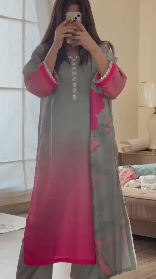 Elegant Winter Co-Ord Set for Women | Grey & Pink Grip Suit | Libaas-e-Resham
