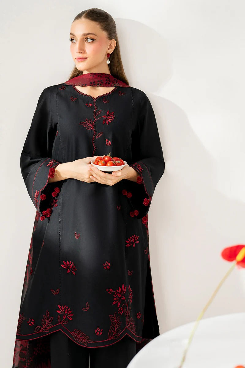 Black & Maroon Embroidered Stone Linen 3-Piece | Libaas-e-Resham