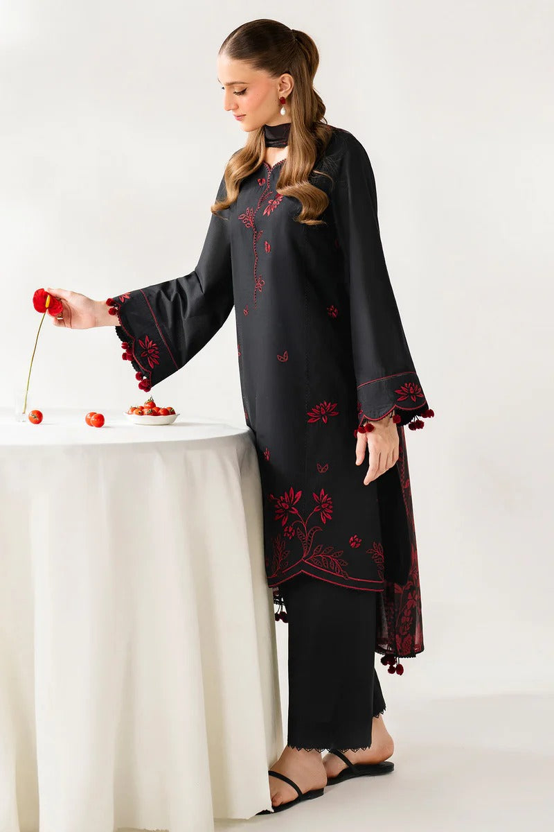 Black & Maroon Embroidered Stone Linen 3-Piece | Libaas-e-Resham