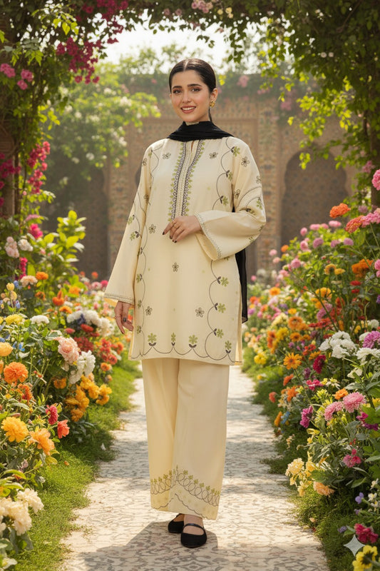 Libaas-e-Resham Stone Linen Luxury Ensemble with Contrasting Dupatta
