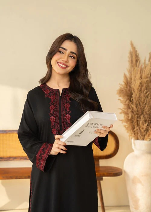 Stone Linen Embroidered Dress – Elegant Winter Wear | Libaas-e-Resham