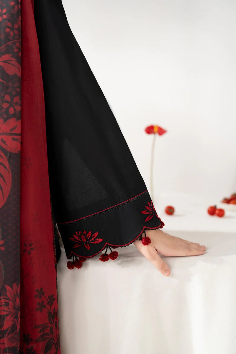 Black & Maroon Embroidered Stone Linen 3-Piece | Libaas-e-Resham