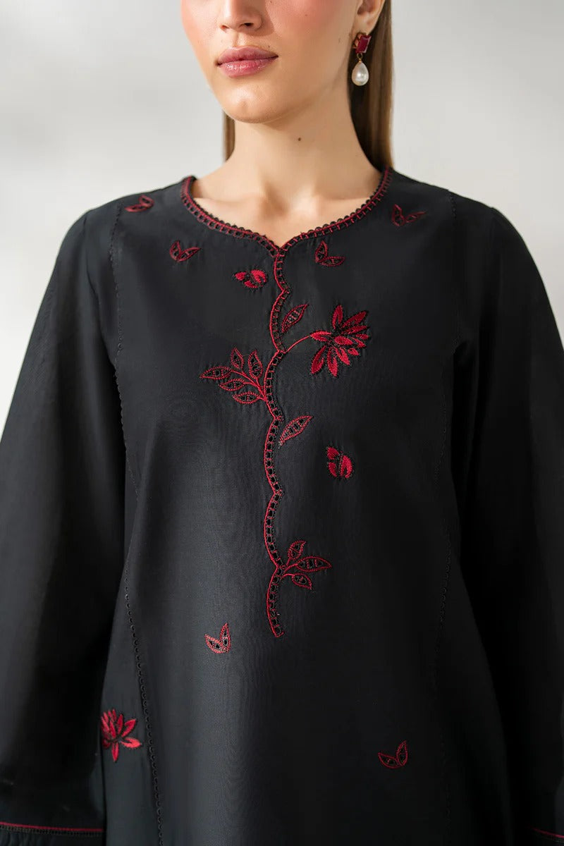 Black & Maroon Embroidered Stone Linen 3-Piece | Libaas-e-Resham