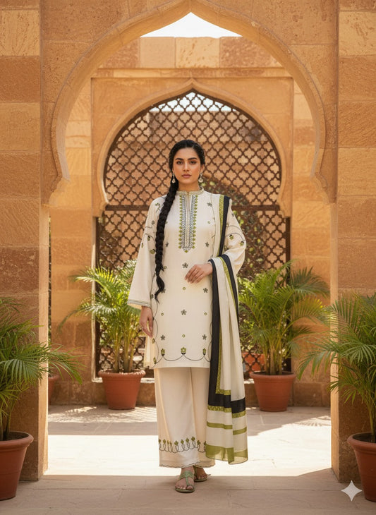 Libaas-e-Resham Stone Linen Luxury Ensemble with Contrasting Dupatta