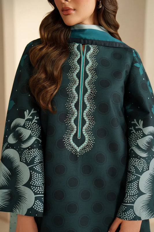 Libaas-e-Resham Winter Collection | Emerald Green Digital Print Dress