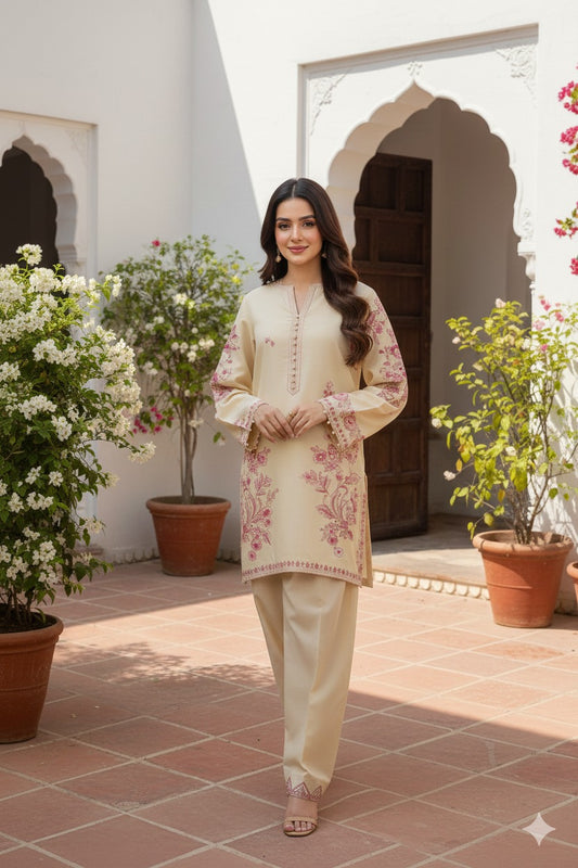 Libaas-e-Resham Stone Linen Embroidered 3-Pc Suit