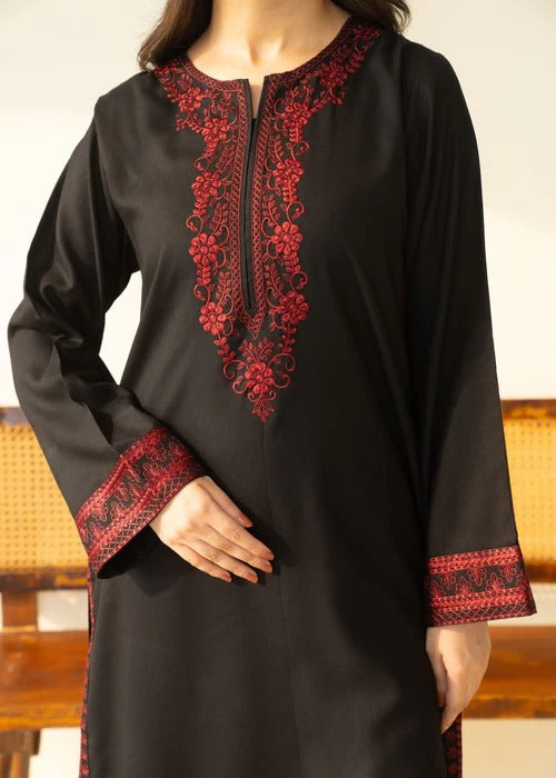 Stone Linen Embroidered Dress – Elegant Winter Wear | Libaas-e-Resham