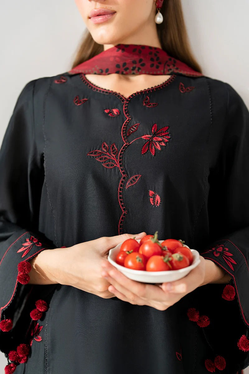 Black & Maroon Embroidered Stone Linen 3-Piece | Libaas-e-Resham