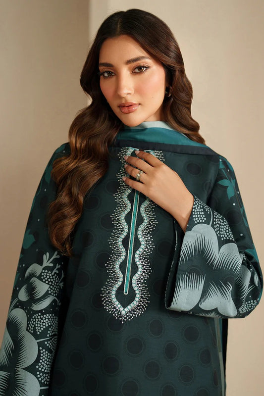 Libaas-e-Resham Winter Collection | Emerald Green Digital Print Dress