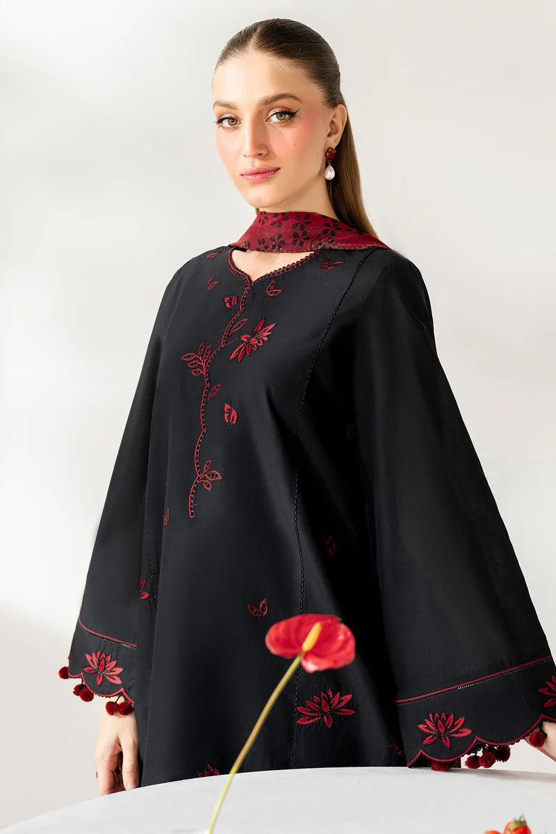 Black & Maroon Embroidered Stone Linen 3-Piece | Libaas-e-Resham