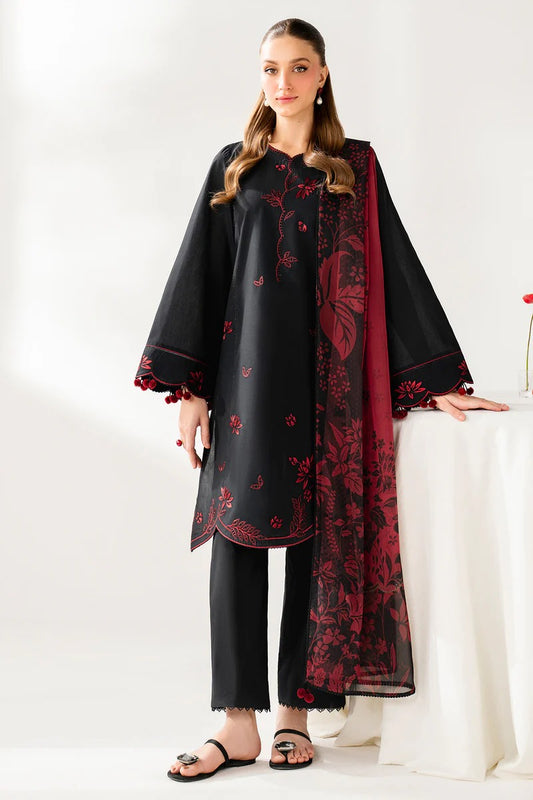 Black & Maroon Embroidered Stone Linen 3-Piece | Libaas-e-Resham